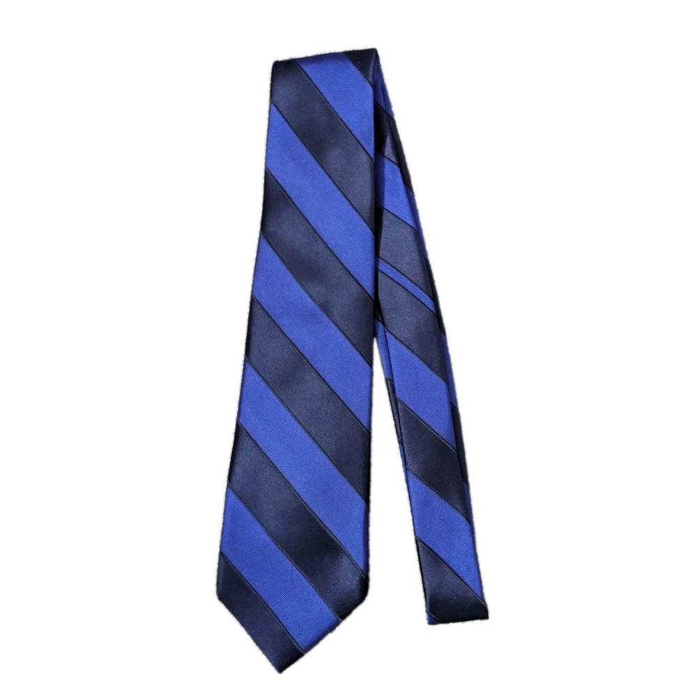 Men's Silk Necktie Barneys New York Blue Navy Diagonal Stripe Tie Fairfax Luxury